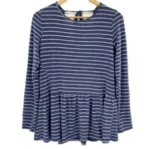 Modcloth Peplum Top Blue White Striped Knit